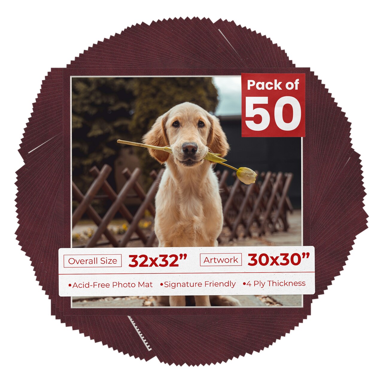 Dark Red Suede Mat Board for 32x32 Frames - Fits 30x30 Photos
